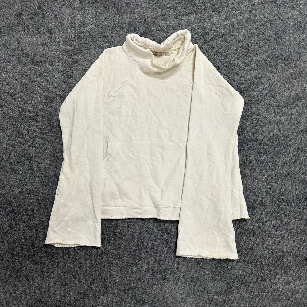 Athleta Sweatshirt Womens Size S Cream Funnel Neck Waffle Knit Raw Hem Pullover